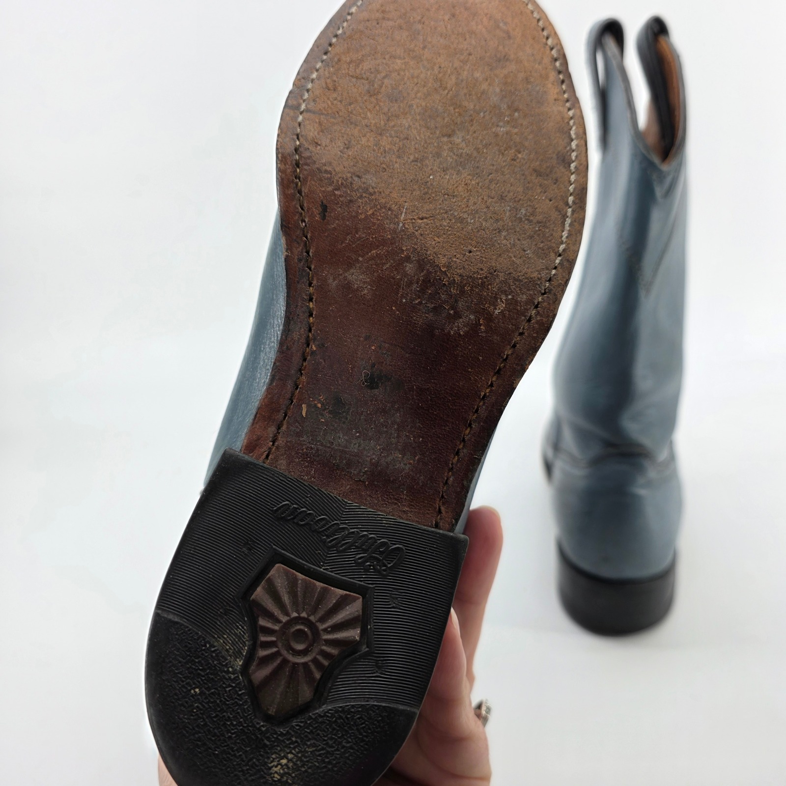 Vintage Wrangler Cowboy Boots Roper 6.5 M Blue Leather 4938 O'sullivan Cowgirl — image 4 of 8